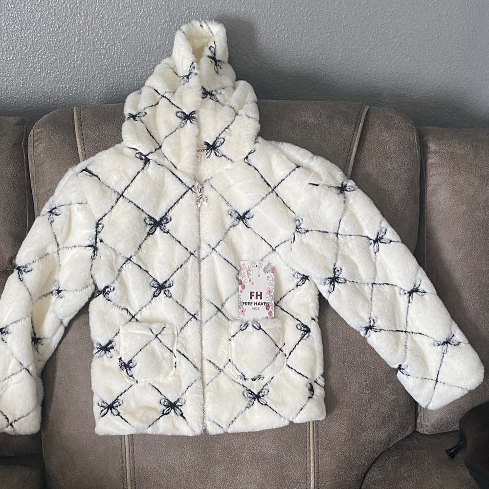 Cozy White Kids Jacket with Black Accents